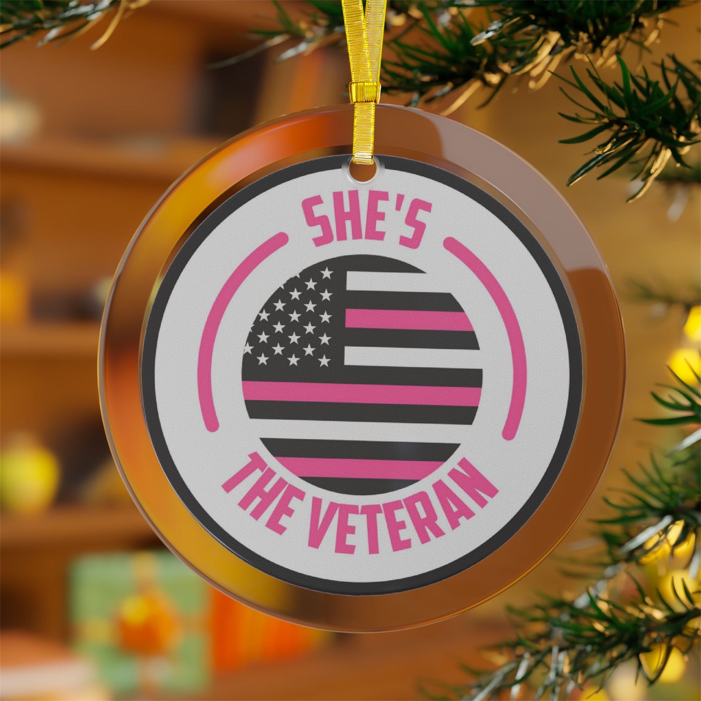 Lady Veteran Glass Ornament